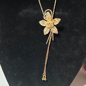 Vintage Gold tone, Rose mesh slide necklace, Floral Pendant Necklace